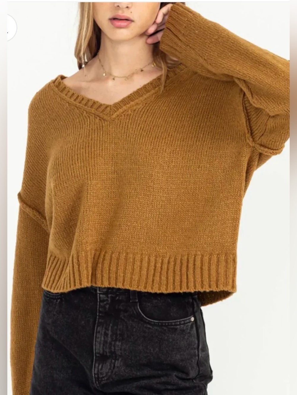 Double Zero Pale Brown Oversized V Neck Knit Sweater NWT S M L